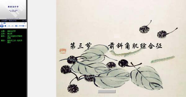 浙江中医药大学《推拿治疗学》26讲教学视频下载 - 教学视频下载 - 中医养生阁中医教学-中医资料-中医医案-中医针灸-古籍珍本-中医基础-中医经典-中医-名家学术-中医男科-疾病专治-经方论治-名族医药-中医方剂-中药本草-中医拔罐-中医刮痧-推拿按摩-中医内科-中西结合-中医妇科-中医皮肤-中医医话-中医外科-中医儿科-中医儿科-海外中医-特色疗法-中医骨伤-中医四诊-中医养生阁