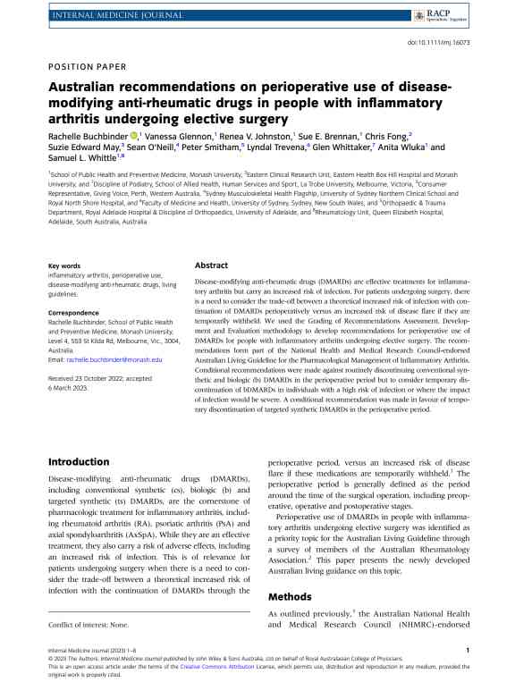 2023 澳大利亚建议：接受择期手术的炎症性关节炎患者围术期改善病情抗风湿药的应用PDF电子书下载 - 中医养生阁中医教学-中医资料-中医医案-中医针灸-古籍珍本-中医基础-中医经典-中医-名家学术-中医男科-疾病专治-经方论治-名族医药-中医方剂-中药本草-中医拔罐-中医刮痧-推拿按摩-中医内科-中西结合-中医妇科-中医皮肤-中医医话-中医外科-中医儿科-中医儿科-海外中医-特色疗法-中医骨伤-中医四诊-中医养生阁